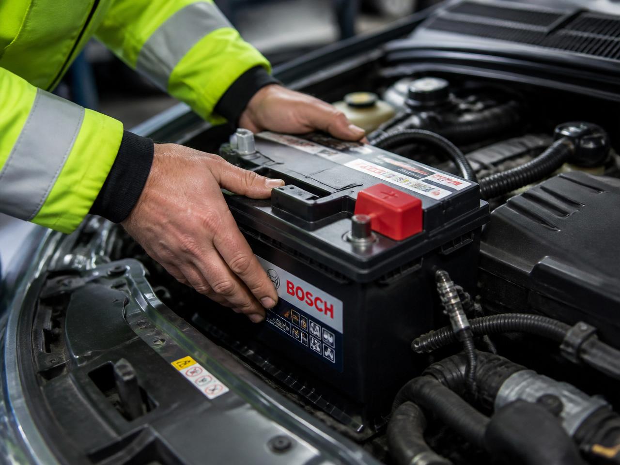 New car battery being fitted on site